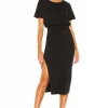 Lovers And Friends Easy Ruched Midi Dress In Black -Lovers and Friends Sales Shop LOVF WD2773 V1