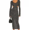 Lovers And Friends Jordy Midi Dress In Heather Charcoal -Lovers and Friends Sales Shop LOVF WD3135 V1