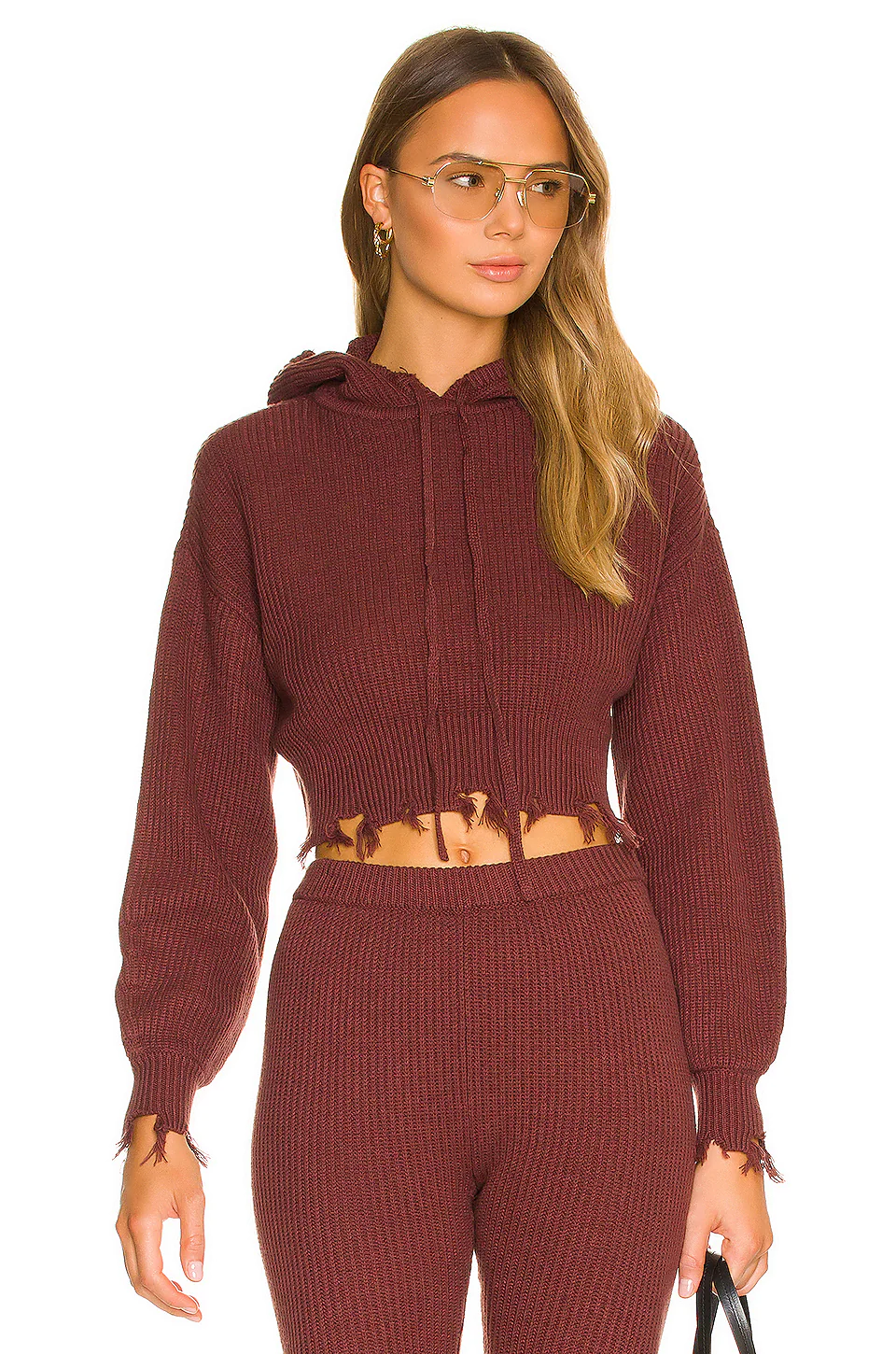 Lovers And Friends Dion Distressed Knit Hoodie In Umber Brown