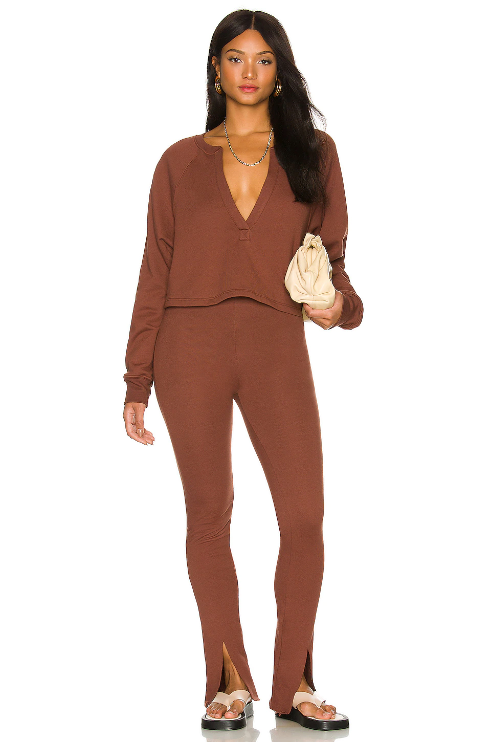 Deep V Neck Sweatshirt in Dark Brown Lovers And Friends Deep V Neck Sweatshirt In Dark Brown -Lovers and Friends Sales Shop LOVF WK1044 V4