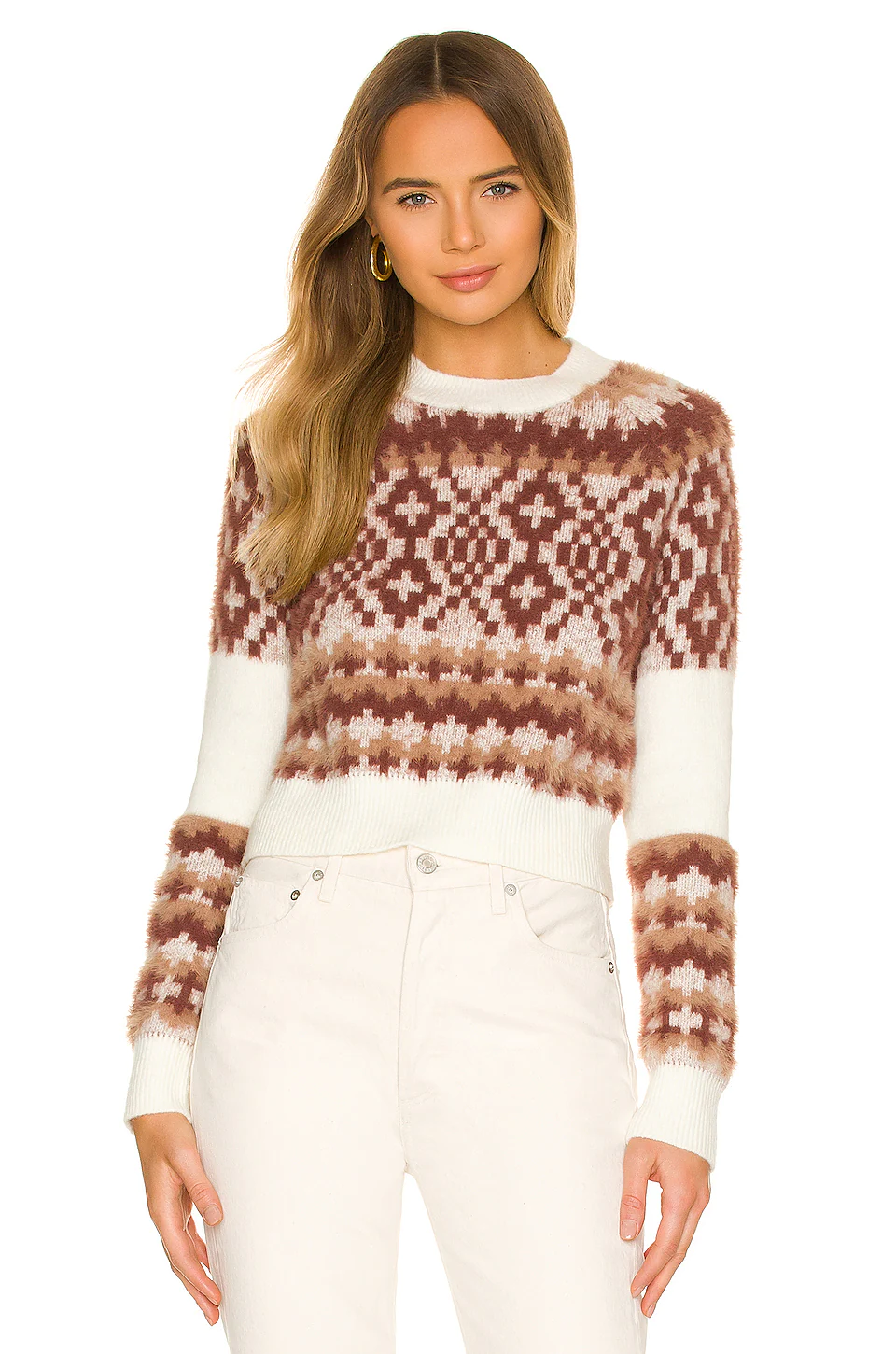 Lovers And Friends Tavi Fair Isle Sweater In Ivory & Tan