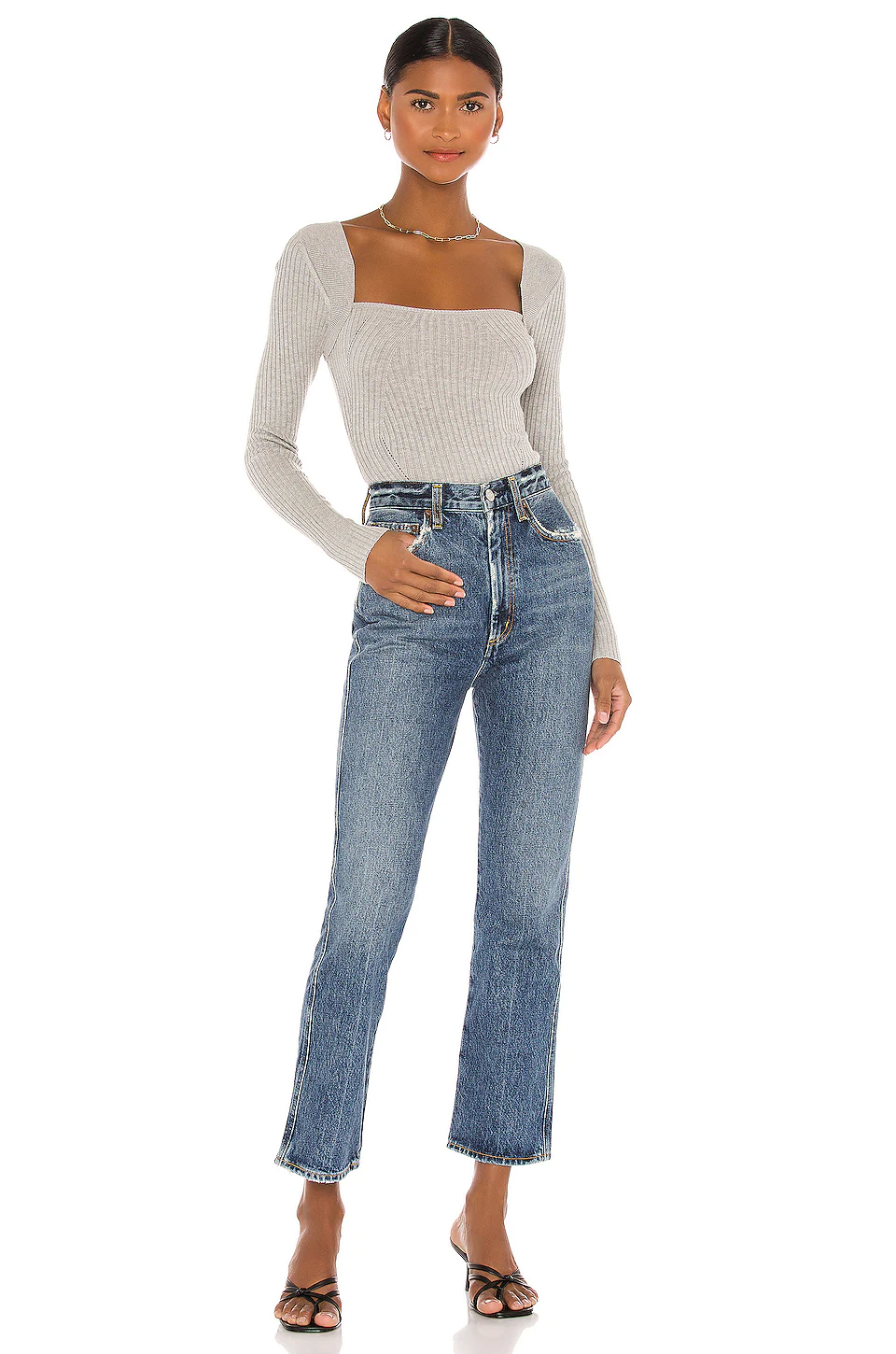 Lovers And Friends Tie Back Fitted Rib Sweater In Heather Grey 6 Lovers And Friends Tie Back Fitted Rib Sweater In Heather Grey - Image 4