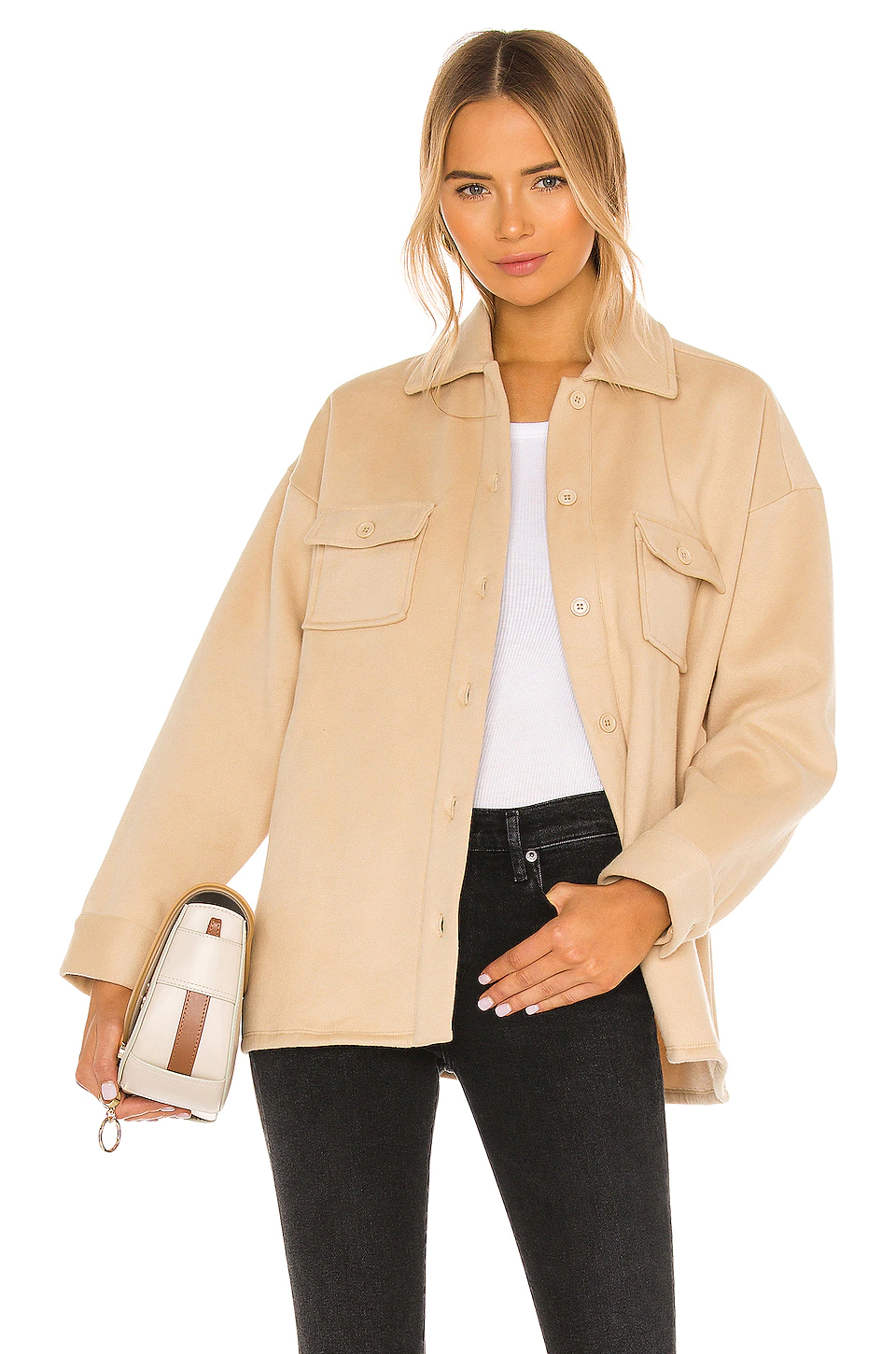 Lovers And Friends Belted Utility Fleece Jacket In Light Beige