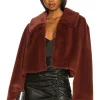Lovers And Friends Sonny Cropped Coat In Maroon -Lovers and Friends Sales Shop LOVF WO445 V1