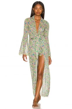 Lovers And Friends Ring My Bell Robe In Lime Hippy Floral -Lovers and Friends Sales Shop LOVF WO451 V5