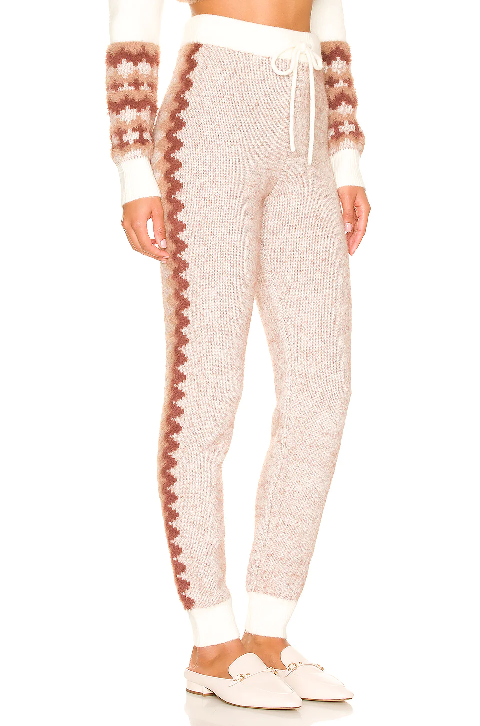 Lovers And Friends Tavi Fair Isle Knit Pant In Ivory & Tan