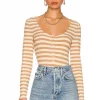 Lovers And Friends Kat Henley Top In Camel Stripe -Lovers and Friends Sales Shop LOVF WS2331 V1