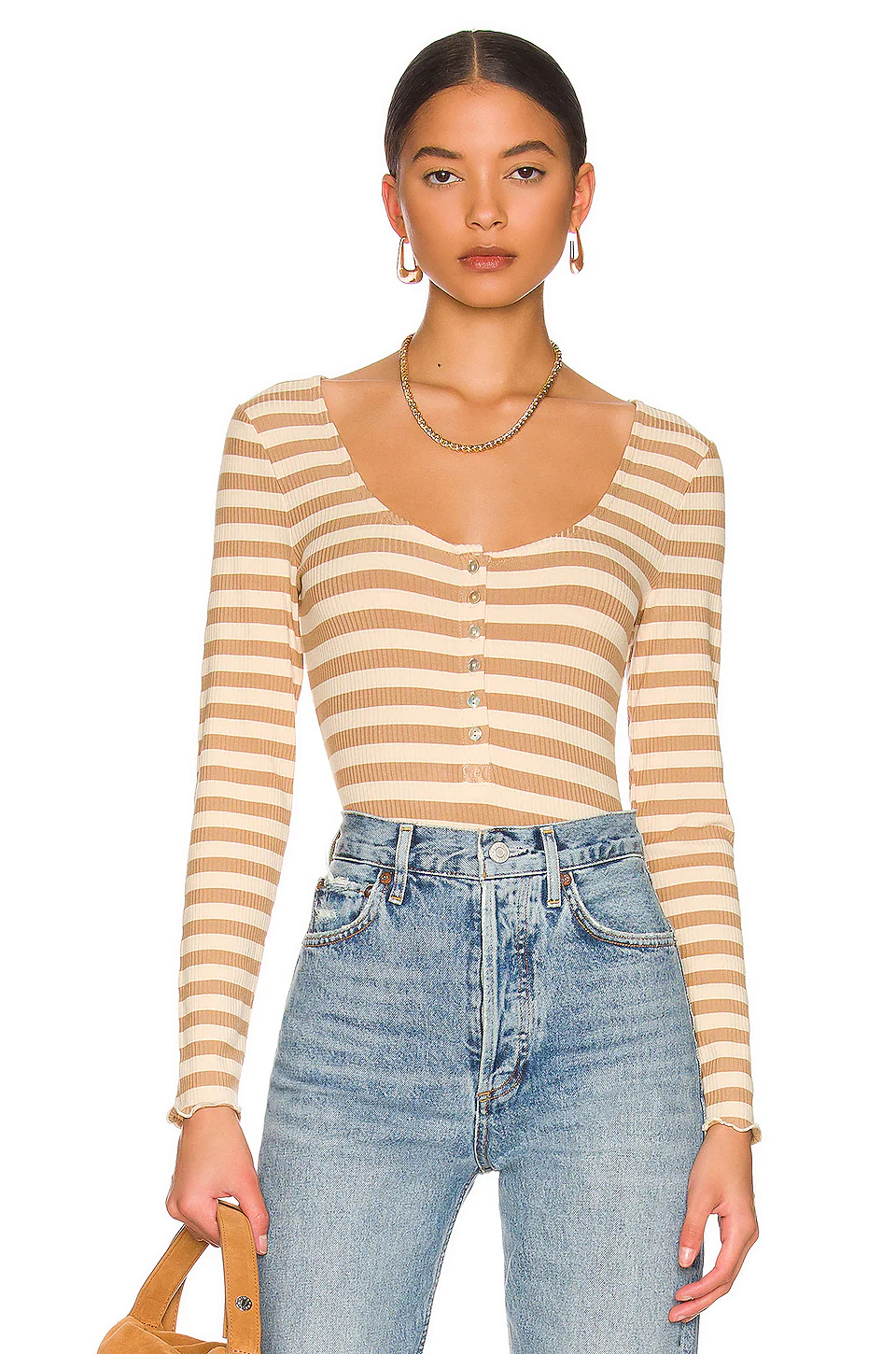 Lovers And Friends Kat Henley Top In Camel Stripe