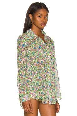 Lovers And Friends Groovy Delight Shirt In Lime Hippy Floral -Lovers and Friends Sales Shop LOVF WS2374 V3