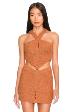 Lovers And Friends Malik Crochet Top In Cocoa Brown